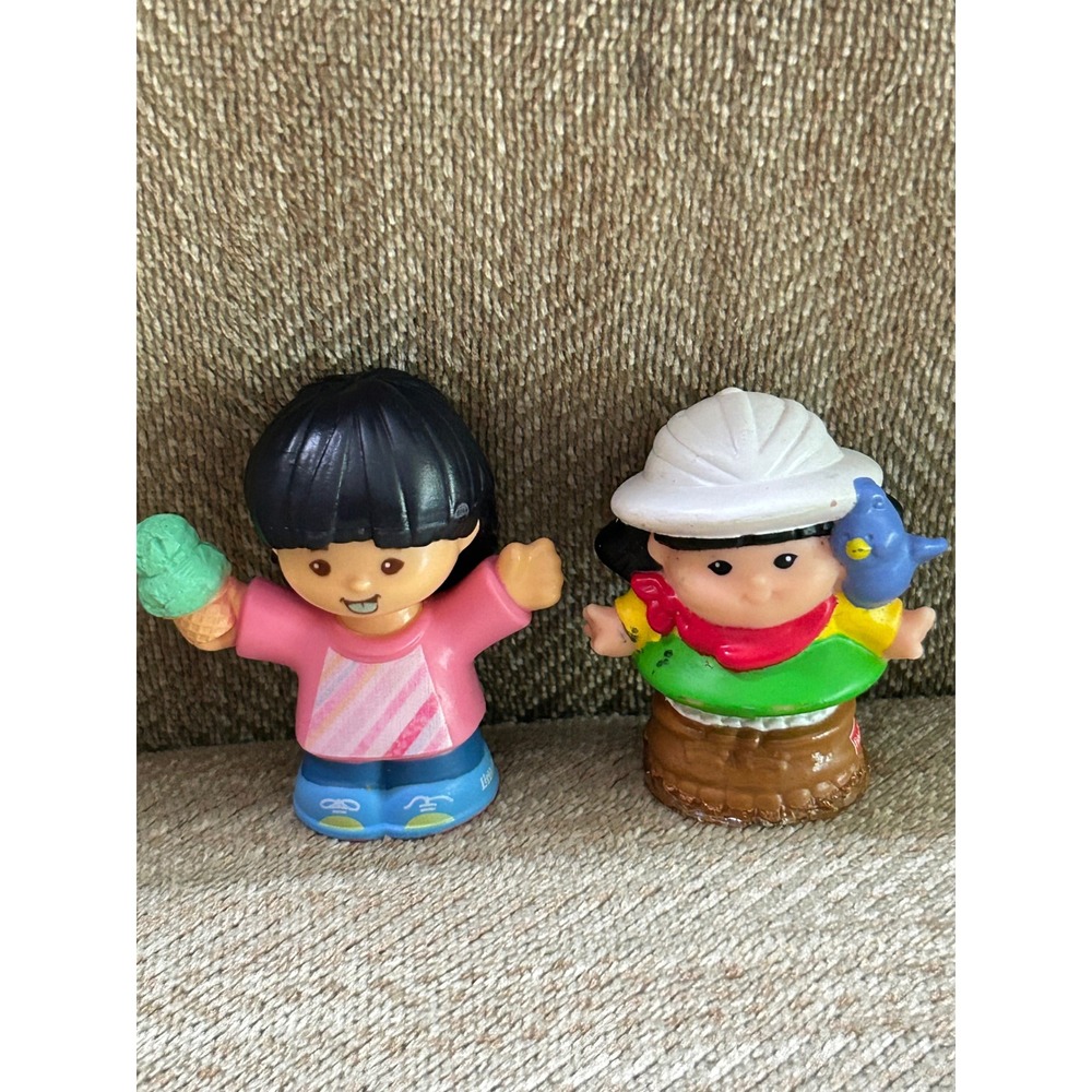Fisher Price Little People Figures Girl with Ice Cream and Safari Girl Bird 2pc